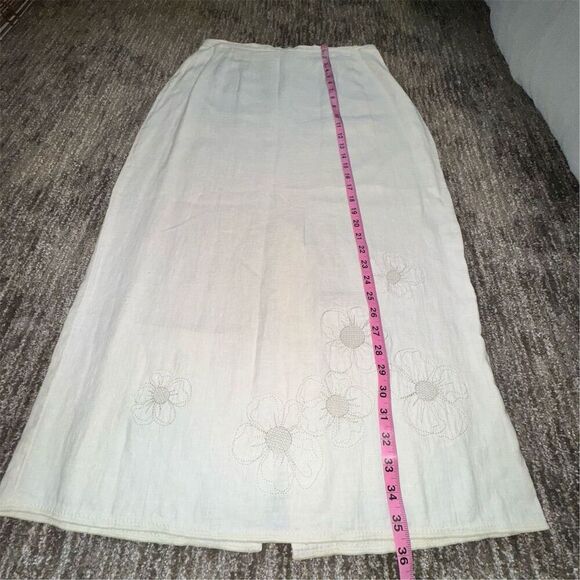 Harve Bernard Women's Size 12 Ivory Cream Floral 100% Linen Maxi Pencil Skirt - Picture 8 of 10